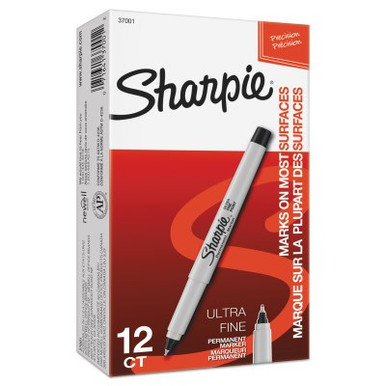 Sharpie Permanent Markers, Black, Ultra Fine Point, 12/BOX, #37001
