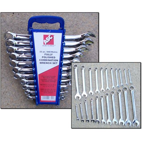 22-Piece Combination Wrench Set, SAE and Metric Sizes