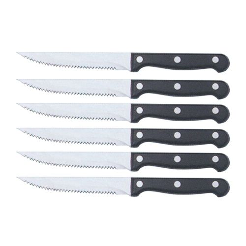 Stainless Steel Steak Knives Set, Black Handle, 6 Piece