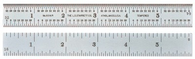 L.S. Starrett Spring Tempered Steel Rule, 6 in, Spring-Tempered Steel, 1 EA, #52678