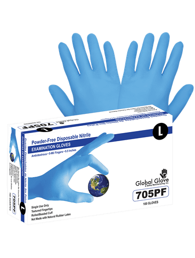 Nitrile, Powder-Free, Medical-Grade, Blue, 5-Mil, Textured Fingertips, 9-1/2" Disposable Examination Glove Size 6(XS) 100/Box, 10 Boxes, #705PF-XS
