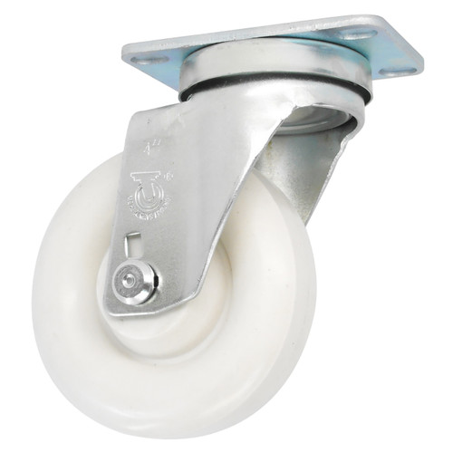 Durable Superior 4 in.x 1 1/4 in. Light-Medium Duty Swivel Caster, White Plastic w/Dust Cover, Plate Mount