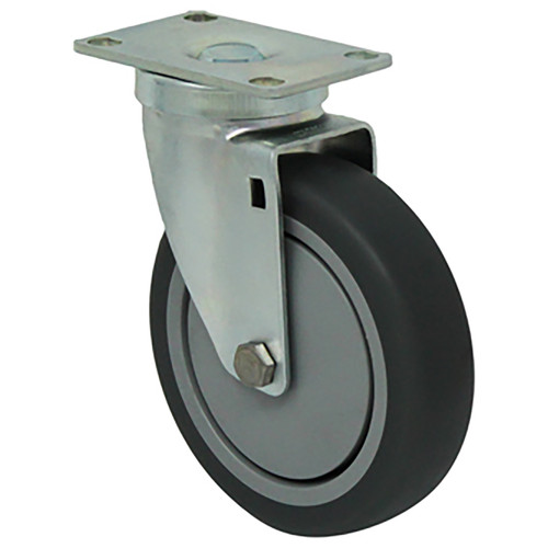 Durable Superior 5 in.x 1 1/4 in. Light-Medium Duty Swivel Caster, Gray Thermo-Pro Rubber w/Dust Cover, Plate Mount