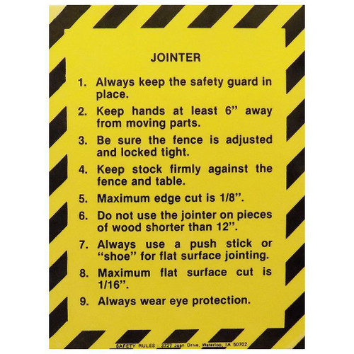 Safety Rules Machine Safety Rules Jointer, 8" x 11"