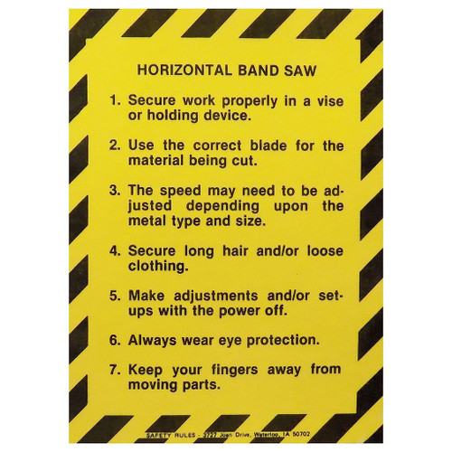Safety Rules Machine Safety Rules Horizontal Band Saw, 8" x 11"