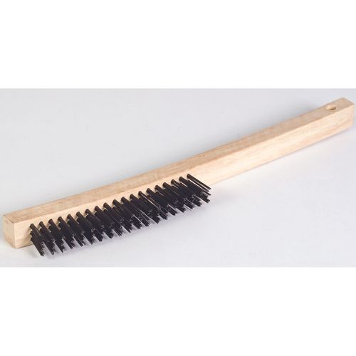 Wire Scratch Brush w/ Curved Wood Handle Stainless Steel 14" Length
