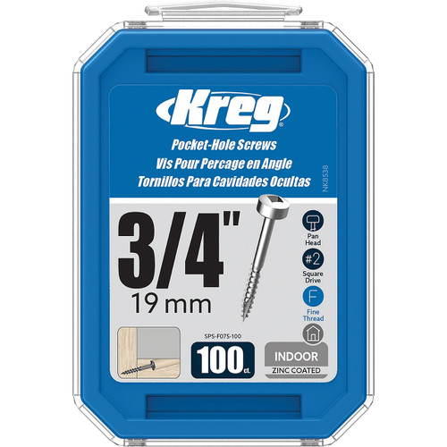 Kreg Pocket Hole Screws Pan Head Square Drive, 6, 3/4", 100