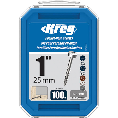 Kreg Pocket Hole Screws Pan Head Square Drive, 7, 1", 100