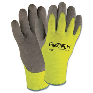 Wells Lamont FlexTech Hi-Visibility Knit Thermal Gloves w/Latex Palm, 2X-Large, Gray/Green, 12 Pair, #Y9239TXXL