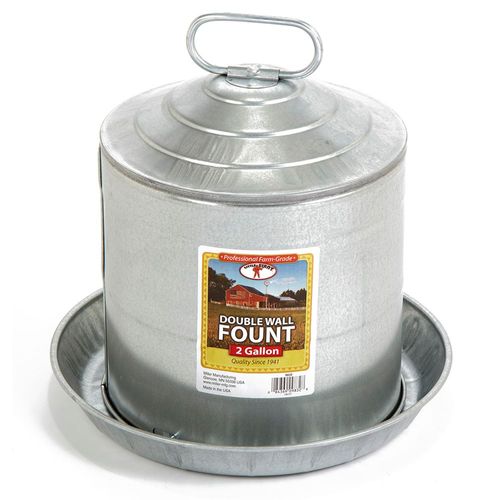 2 Gallon Double Wall Metal Poultry Waterer