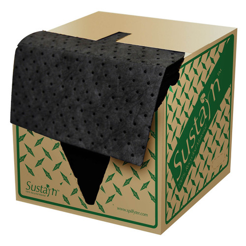 Spilfyter USR-75 Sustayn 16 in. x 18 in. Universal HW 100% Rec. Sorbent Pads, Black, 100/Box