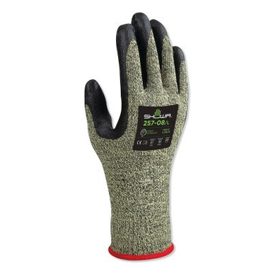 SHOWA Nitrile, Cut Resistant Gloves, Size L, A7 ANSI/ISEA Cut Level, Black, Yellow, 12 Pair, #257L08