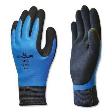 SHOWA Coated Gloves, L, 10 inL, Blue/Black, PR, 12 Pair, #306L08