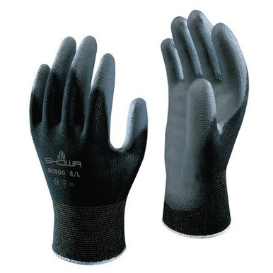 SHOWA Hi-Tech Polyurethane Coated Gloves, Small, Black/Gray, 6/CA, #BO500BS