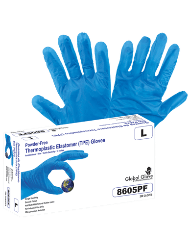 Keto-Handler Plus Thermoplastic Elastomer (TPE), Powder-Free, Industrial-Grade, Blue, 2-Mil, Lightweight, Smooth Finish, 10-Inch Disposable Glove Size 11(2XL) 200/Box, 10 Boxes, #8605PF-2XL