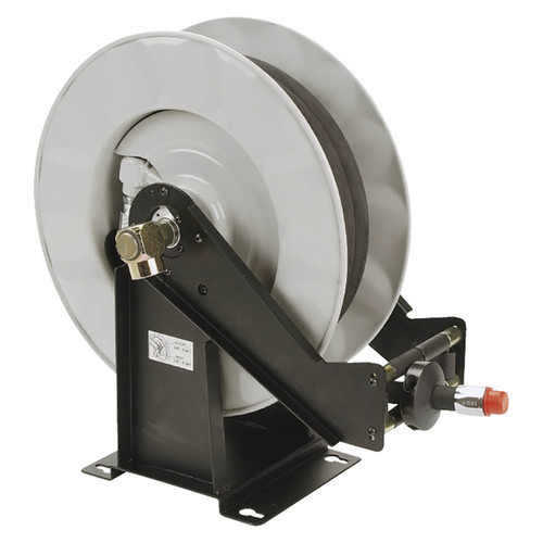 Liquidynamics HD Open Metal 1/2 in. x 75 Ft. Spring Rewind Oil Hose Reel w/Double Arm & Base