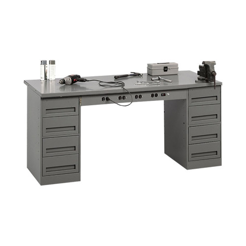 Tennsco Electronic Modular Work Bench, Steel Top w/2 4-drawer units & outlet panel
