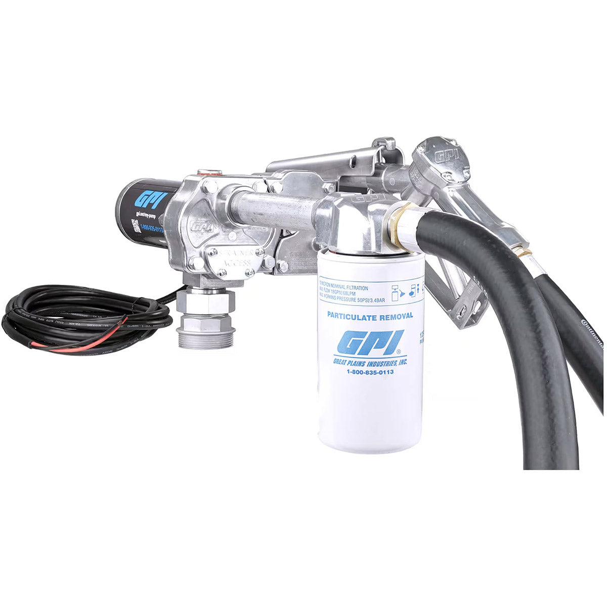 12 VOLT M-180 FUEL TRANSFER PUMP WITH FILTER KIT, HOSE, AND MANUAL NOZZLE - 18 GPM