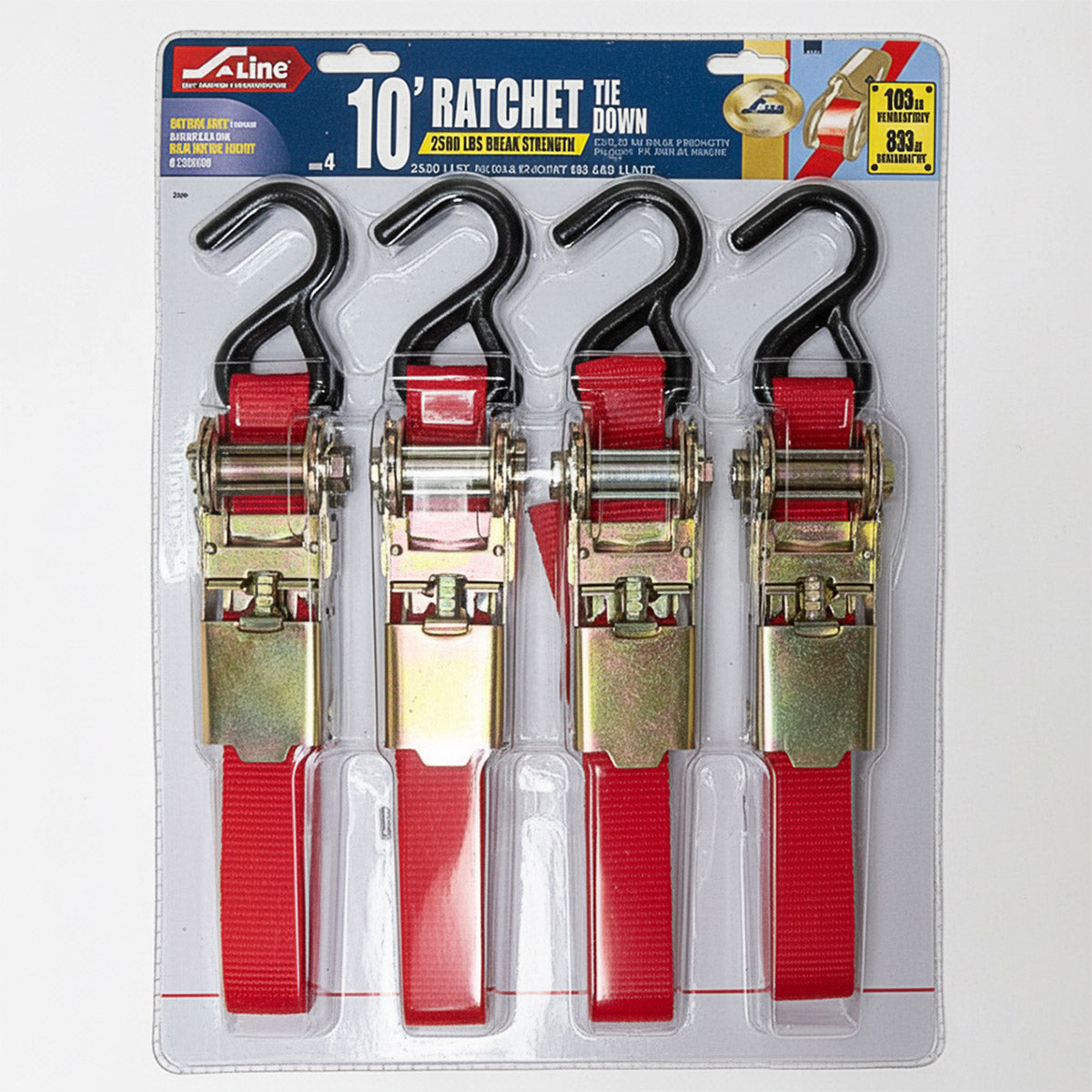 4-PACK 1" X 10' RATCHET STRAPS - 900 Lb CAPACITY