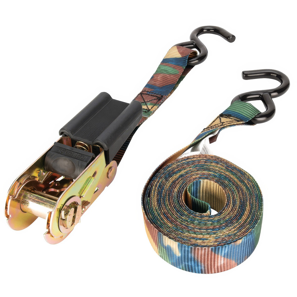 4 PK1" X 15' RATCHET STRAP SET CAMO - 1,500 Lb CAPACITY