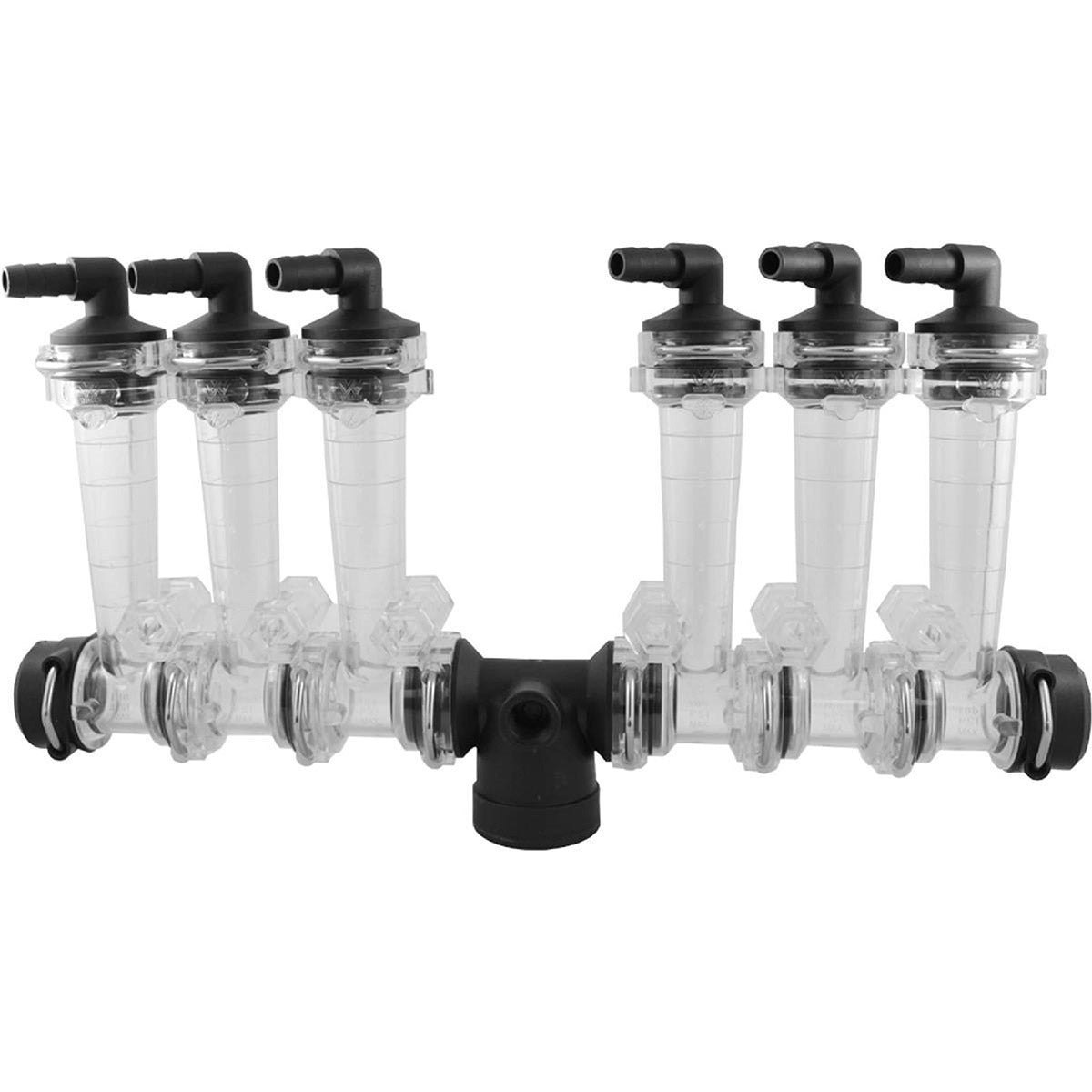 Wilger Modular Flow Monitor Kit - 6 Column 3/8" Hose Barb Elbow, 3/4" Hose Barb Inlet