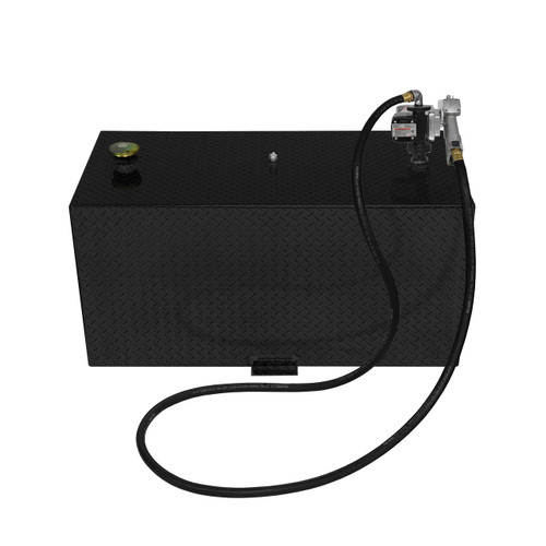 110 Gallon Aluminum Rectangle Fuel Transfer Tank w/ Fuelworks 15 GPM Pump (12V DC) - Black Powder Coated
