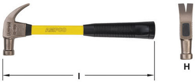 Hammer, Claw .75 Lb 14" OAL - Non-Sparking, Non-Magnetic H-19FG