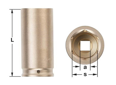 Socket, Deep Well Impact 3/4D 2-1/8" - Non-Sparking, Non-Magnetic DWI-3/4D2-1/8