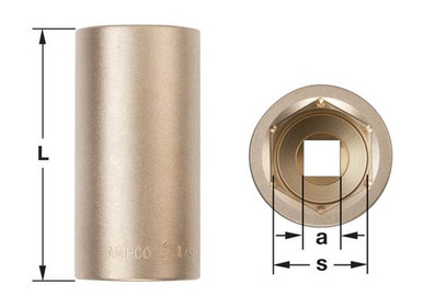 Socket, Deep Well 1D 2-1/4" - Non-Sparking, Non-Magnetic DW-1D2-1/4