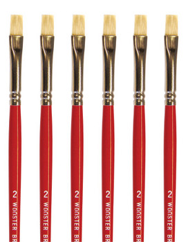 Wooster Genuine #2 White Bristle Oil Brights Artist Paintbrush 6-Pack # F1622-2-6PK