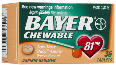 Bayer 81mg Chewable Aspirin, 36 Per Bottle 20-132