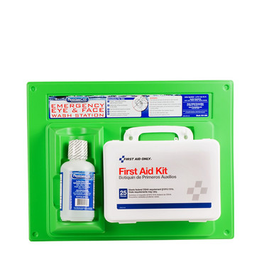Single 16 oz. Eye Wash Station with 25 Person First Aid Kit 24-500