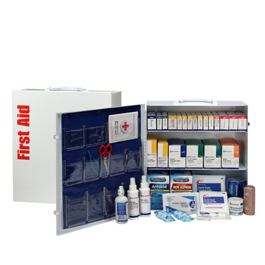 100 Person 3 Shelf First Aid Metal Cabinet, ANSI B+, Type I & II with Medication 90575