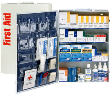 150 Person 4 Shelf First Aid Metal Cabinet, ANSI B+, Type I & II with Medication 90576