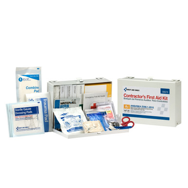 25 Person Contractor ANSI A+ First Aid Kit, Metal Case, Class I & II 90670