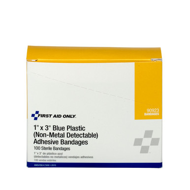 1"x3" Plastic Bandages Blue, 100 per Box 90923