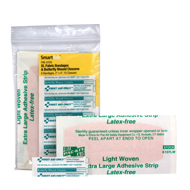 SmartCompliance Refill 2"x 4" Fabric Adhesive Bandages (6) , Plastic Butterfly Bandages (10) per Bag FAE-6105