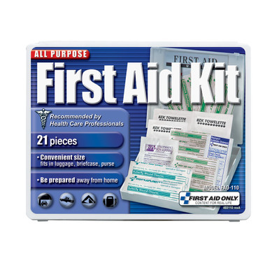 Travel First Aid Kit, 20 Piece, Plastic Case FAO-110