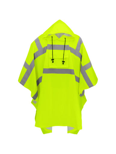 High-Visibility Yellow/Green Polyester Rain Poncho- One Size 1ct, #GLO-850