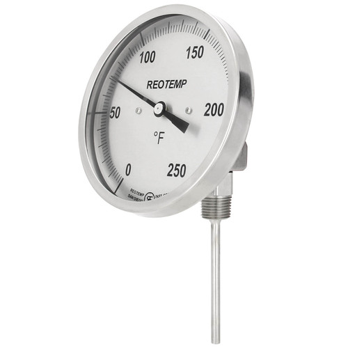Reotemp J Series Adjustable Angle Bimetal Thermometer, 5 in. Dia. Dial, Temp Range 50° to 550°F