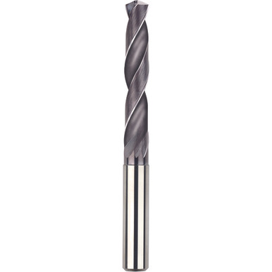 3/8" Dia. /8" Shank -5/32" Flute Length x 5-23/64" OAL, 5xD, 140 Degree, TiAlN, 2 Flute, External Coolant, Round Solid Carbide Drill Series/List #5603 MT9598859