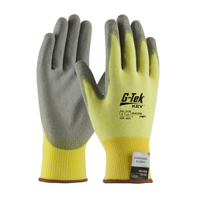 Yellow XXL G-Tek KEV, Yellow 15G Kevlar/Lycra Seamless Knit, Gray PU Grip A2 Gloves made with Kevlar Brand Fiber 1 Dozen 09-K1250/XXL