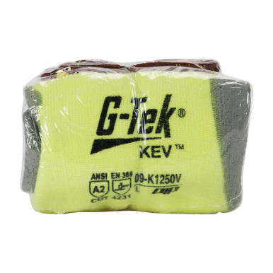 Yellow XL G-Tek KEV, Yellow 15G Kevlar/Lycra Seamless Knit, Gray PU Grip,Vend Pk Gloves made with Kevlar Brand Fiber 1 Pair 09-K1250V/XL
