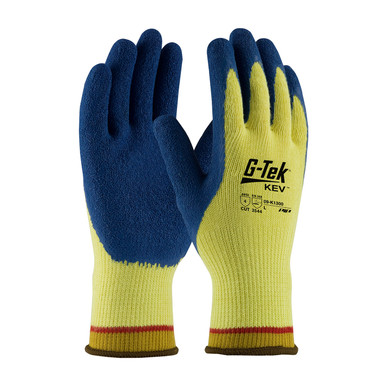 Yellow M G-Tek KEV, 100% Kevlar 7G Yellow Shell, Blue Latex Crinkle Grip, A4 Gloves made with Kevlar Brand Fiber 1 Dozen 09-K1300/M