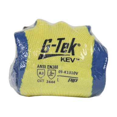 Yellow S G-Tek KEV, 100% Kevlar Yellw Shell, Blue Latex Crinkle Grip, Vend Pack Gloves made with Kevlar Brand Fiber 1 Pair 09-K1310V/S
