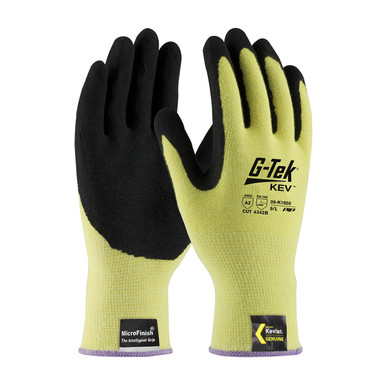 Yellow M G-Tek KEV, 13G Seamless Knit Yellow Kevlar, Nitrile MicroFinish Grip A2 Gloves made with Kevlar Brand Fiber 1 Dozen 09-K1650/M