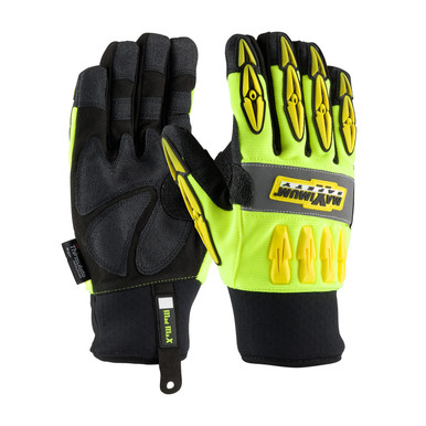Hi-Vis Yellow L MAD MAX THERMO, Thinsulate Lined, Synthetic Leather, Waterproof Liner Insulated Leather Palm Gloves 1 Pair 120-4070/L