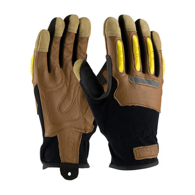 Brown M MAX SAFETY, Goatskin Leather Padded Palm & Back, TPR Knuckle Guards All Purpose Work Gloves 1 Pair 120-4200/M