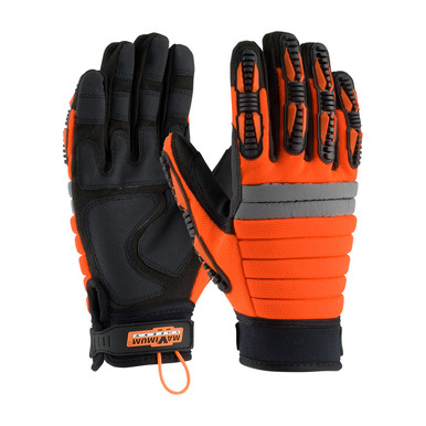 Hi-Vis Orange XL MINER'S MIRACLE, Blk. Synthetic Leather w/PVC Grip, HV Orn. Back All Purpose Work Gloves 1 Pair 120-4700/XL