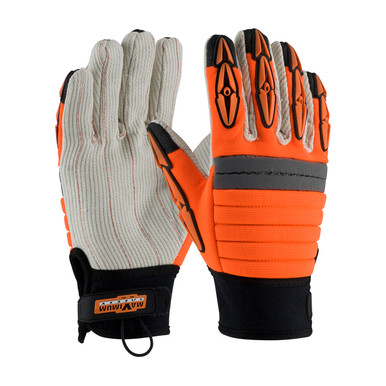 Hi-Vis Orange XL DERRICKMEN, Poly/Cotton Palm, HV Orn. Back, TPR on Fingers All Purpose Work Gloves 1 Pair 120-4720/XL
